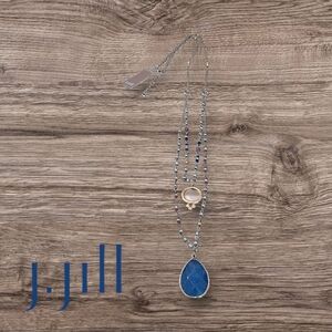 NWT J. Jill Blue Silver Mixed Metal Beaded Pendant Necklace